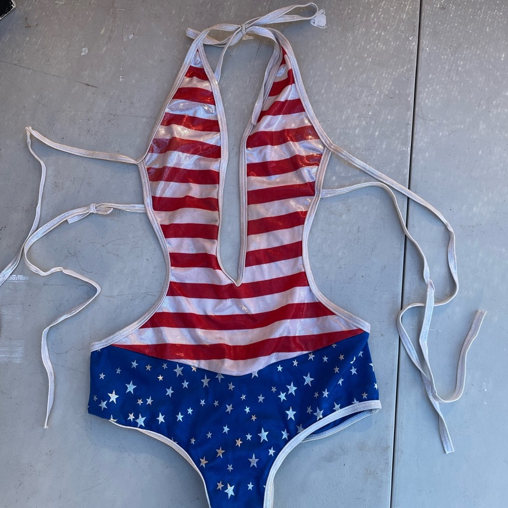 Yandy Red, White, and Blue Star Striped Bodysuit